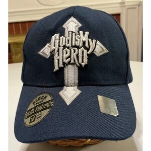 VTG‎ Y2K Jesus Guitar Hero God Parody Blue Embroidered Baseball Hat Adjustable